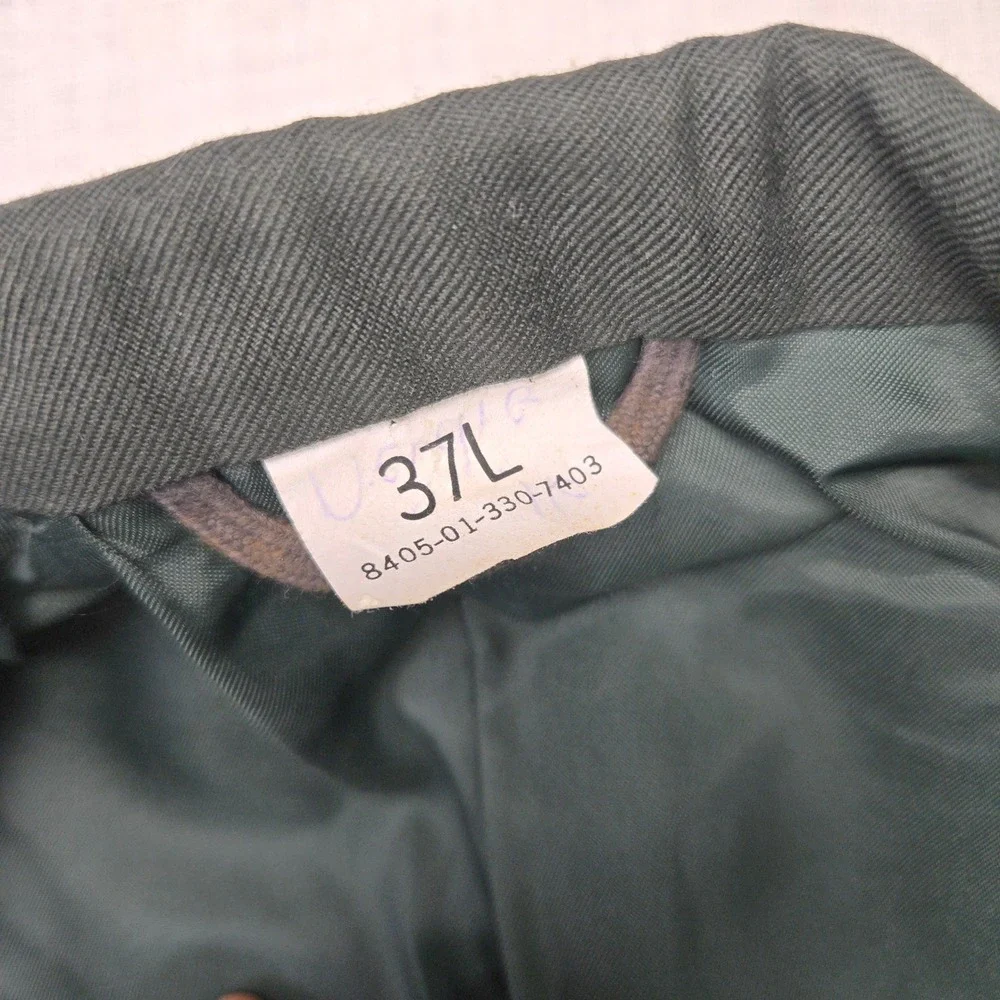 VTG Military Uniform Army Coat DeRossi & Son 37L Mens Green Specialist Patch USA